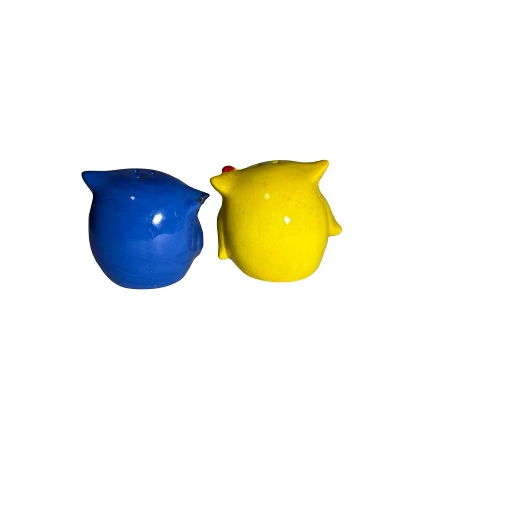 Vintage Sleepy Colorful Owl Salt And Pepper Shakers / Figurines 2